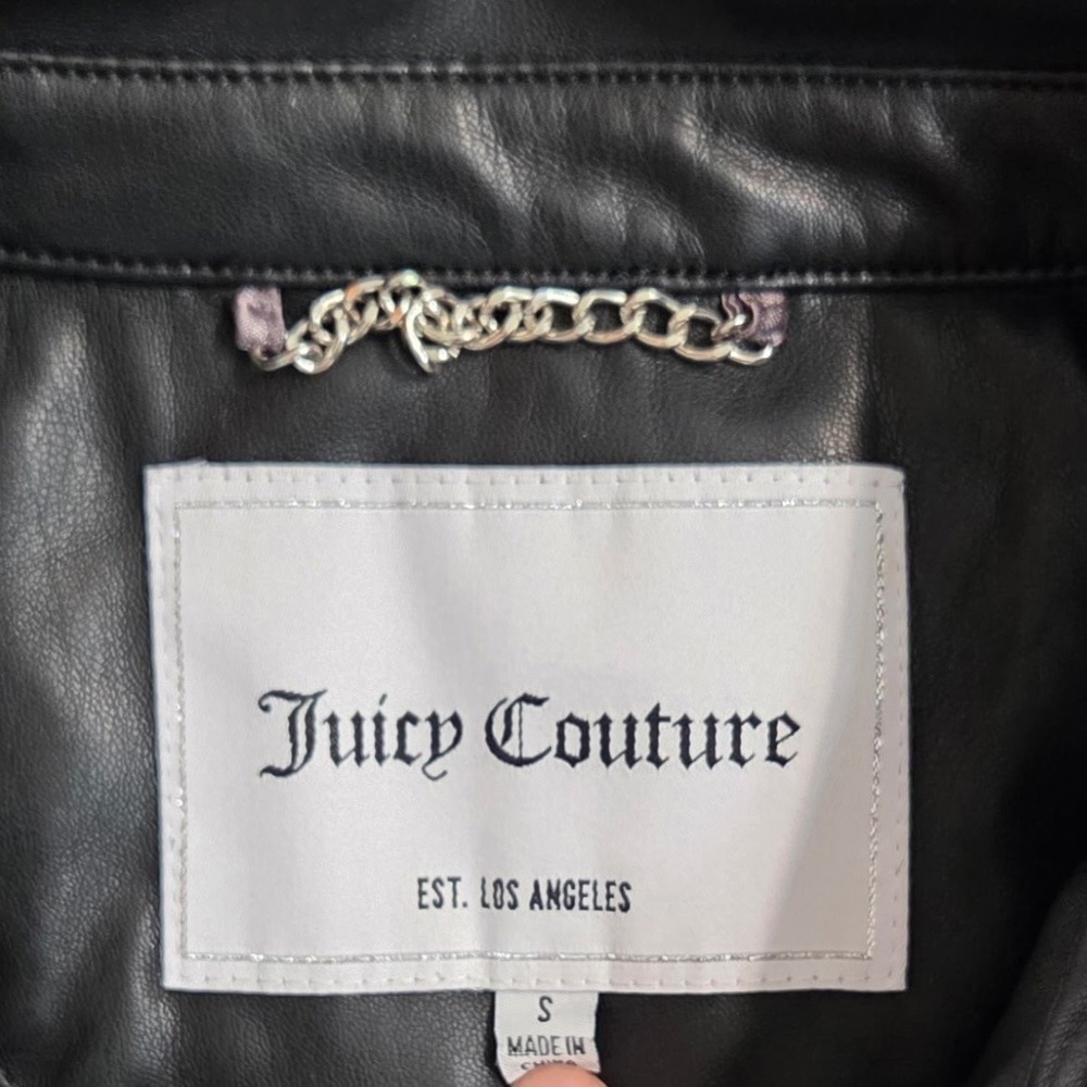 Juicy Couture Black‎ Faux Leather Shirt Jacket Heart Studs Womens S - Picture 5 of 9